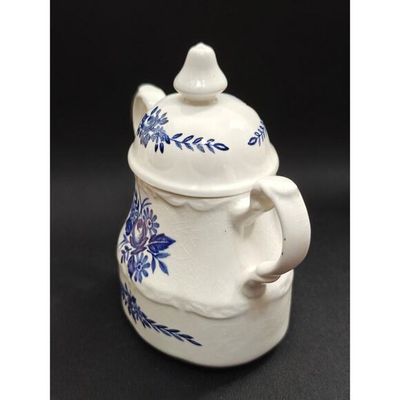 Vintage J & G Meakin Dresden Blue Covered Sugar Bowl w/ Lid Made in England - Picture 4 of 11